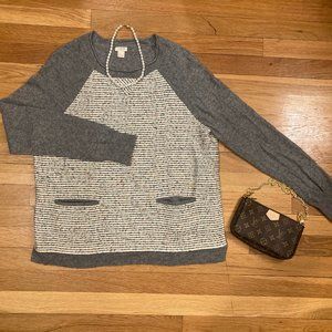 J Crew Tweed Baseball Wool Sweater Medium
